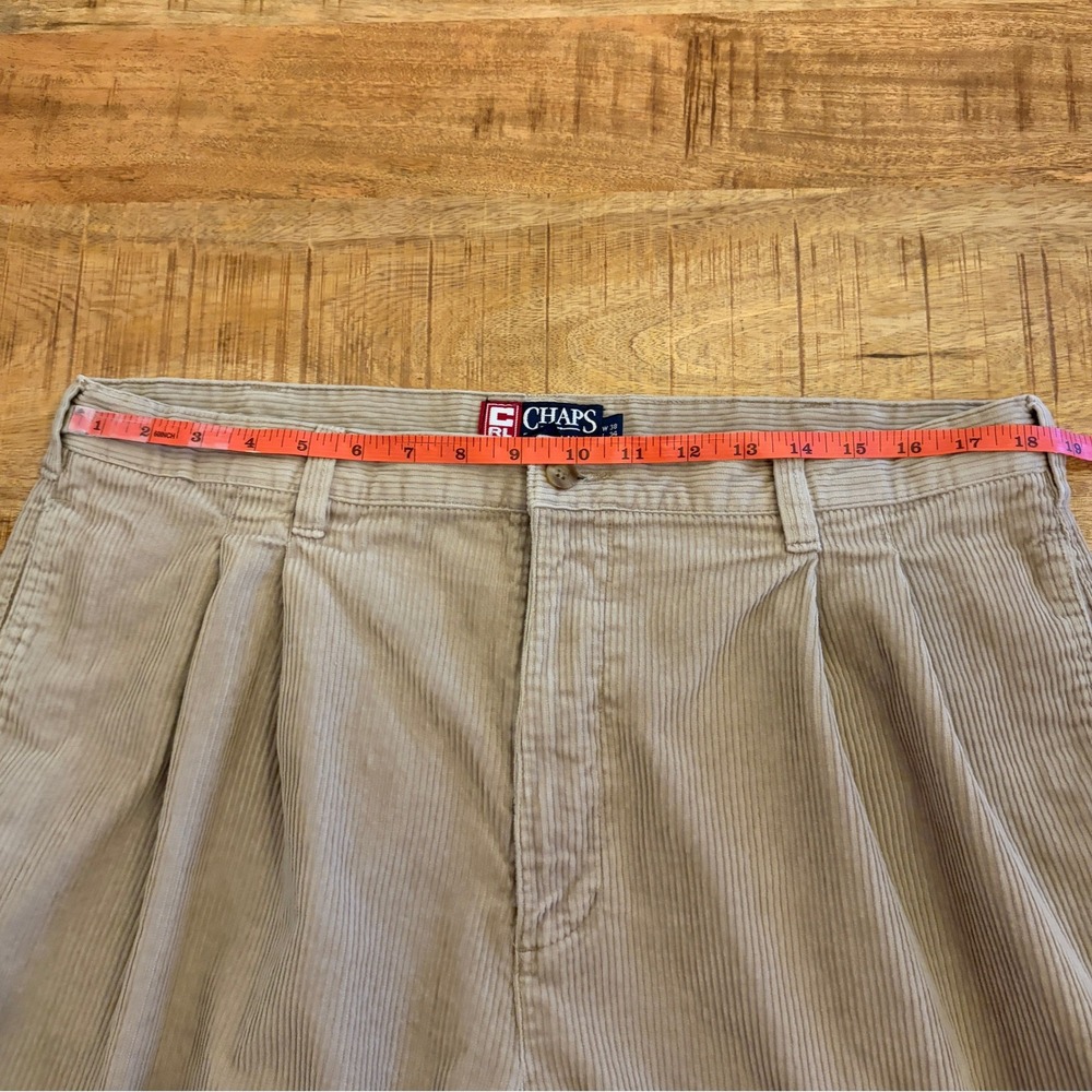 Vintage Chaps Ralph Lauren Corduroy Pleated Pants 38x34 Cuffed Baggy Tan 90s - Picture 9 of 14